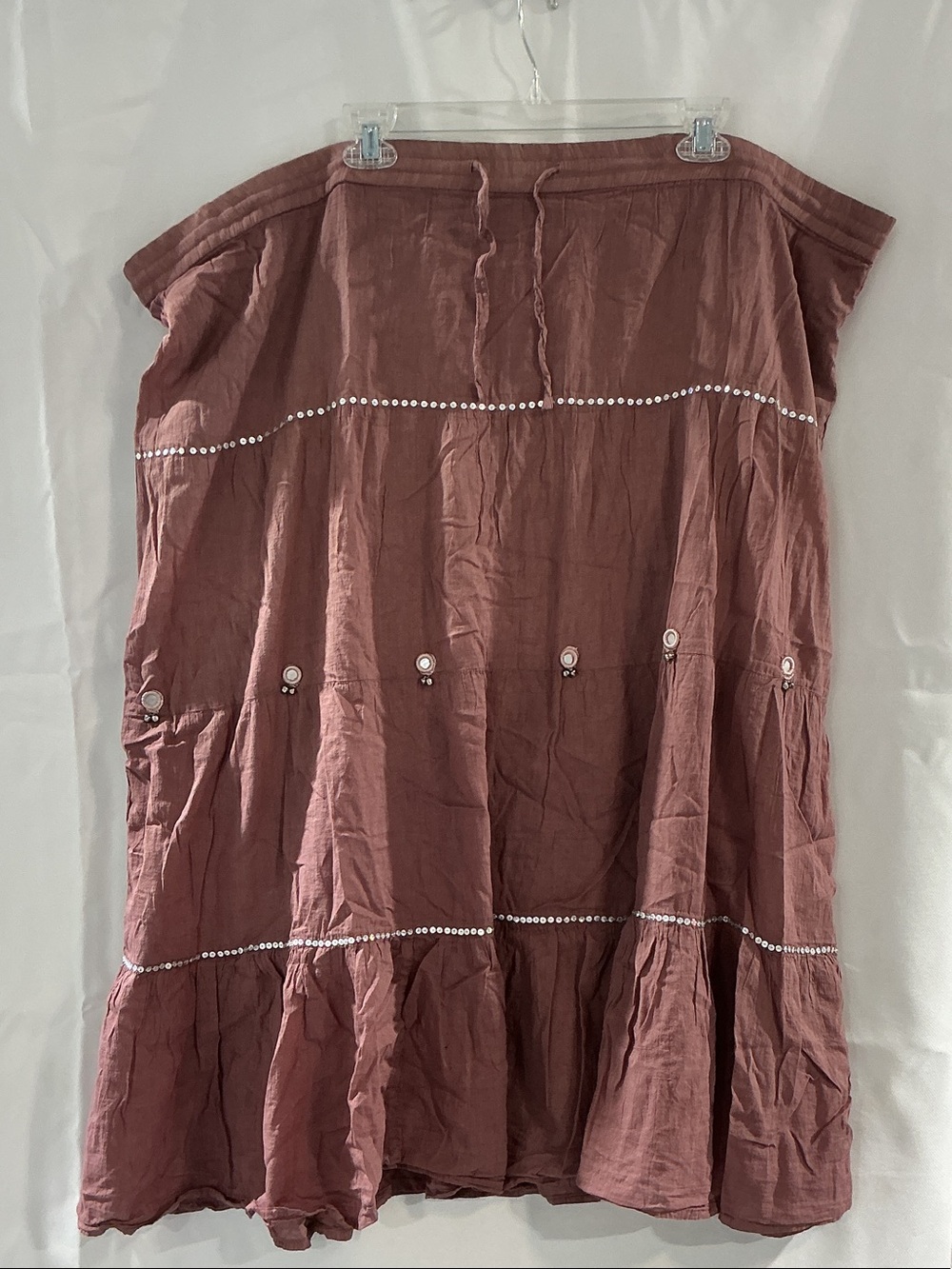Boho Mauve Maxi Skirt with Embellished Trim